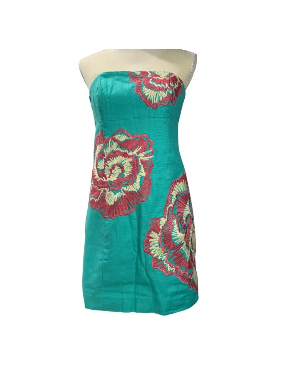 Lilly Pulitzer Strapless Sheath Dress Women's Size 4 Embroidered Flowers Cotton - Picture 1 of 12